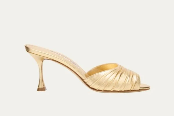Pirua Ruched Metallic Mule Sandals